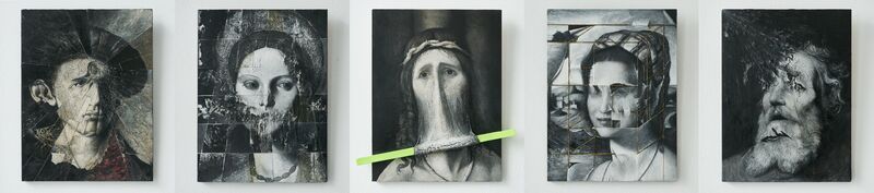 Posthumanist (series of 5 paintings, whose titles are: Untitled, Ipertesta, Bar in a Jesus, Fibonacci's girl and Distant star) - a Paint by Francesco Petruccelli