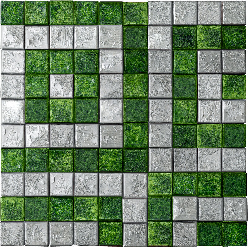 100 blocks of icy silver and earth green squares - a Paint by Vegesent