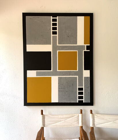 Composition 1 Grey Black Ocre - a Paint Artowrk by Tanja Skytte