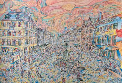 HÃ¸jbro plads a Copenaghen, Acquarelli su carta, 100 x 70 cm - a Paint Artowrk by Stefano Rosselli