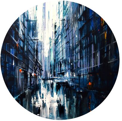 Avenue in blue- round - A Paint Artwork by Bianca PRETTAU