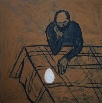 Old man and egg - A Paint Artwork by Mariia Kantorovich