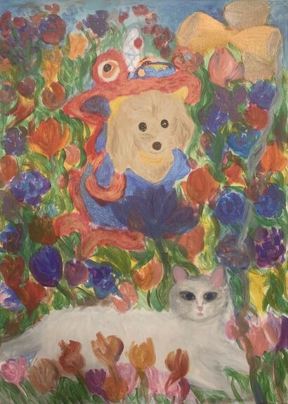 My pets in the garden of my heart - A Paint Artwork by Ziyu Zhou