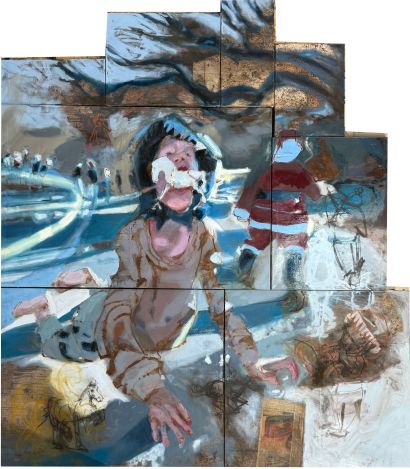 Dino Boy at Santa Sprint - a Paintings Artwork by E M Ferrell