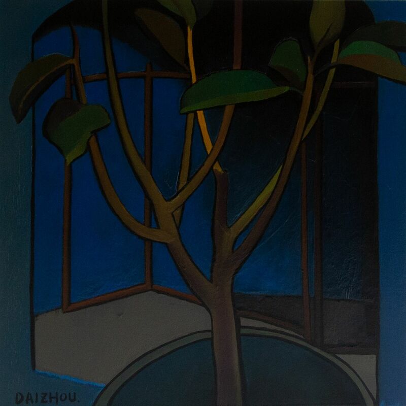 Rubber tree in front of the fireplace - a Paint by Zhou Dai
