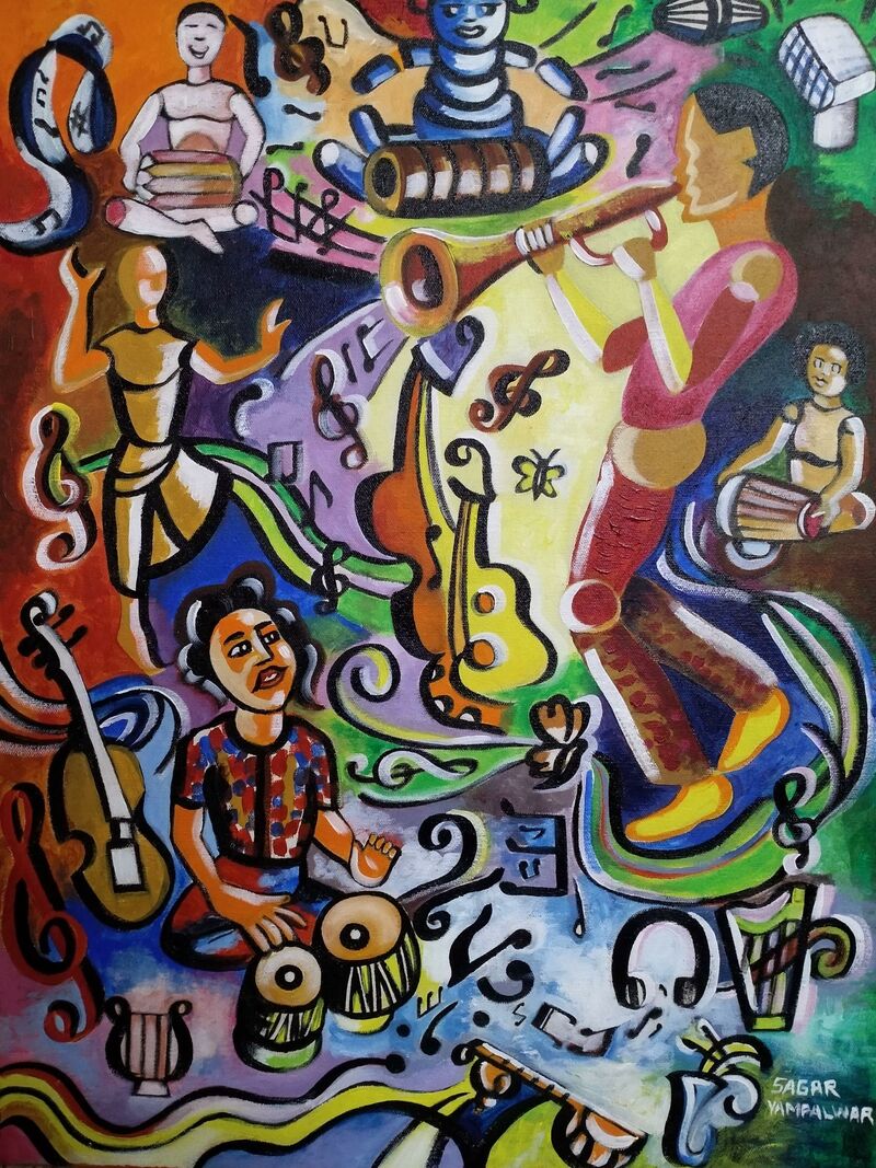 Attraction of music  - a Paintings by Dr.Sagarkumar Arunrao Yampalwar