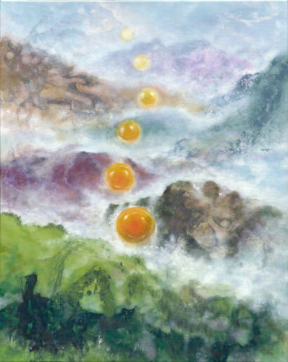 Thousand-layered Snow Mountains with falling eggs. - a Paint Artowrk by JEROME CHIA-HORNG  LIN