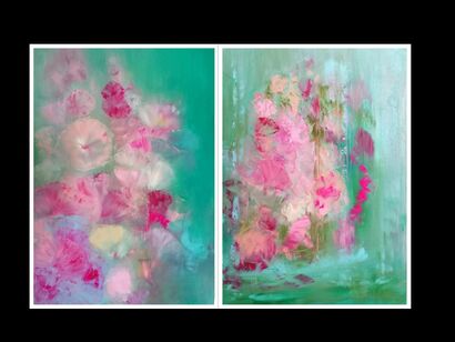 The Hollyhocks in The Pouring Rain - a Paint Artowrk by Dan Zyzniewski