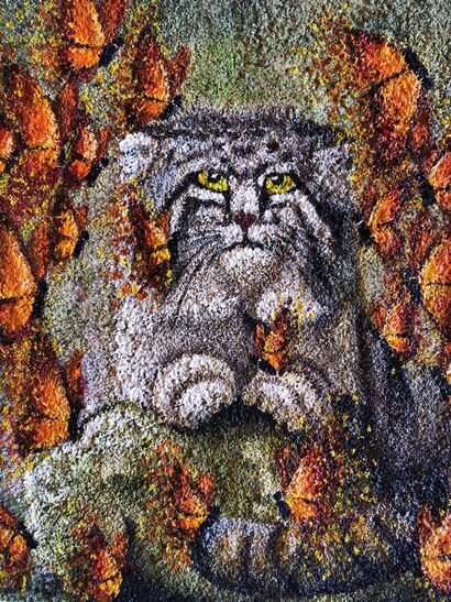 Dreaming Manul and butterflies - A Paint Artwork by Elena Belous