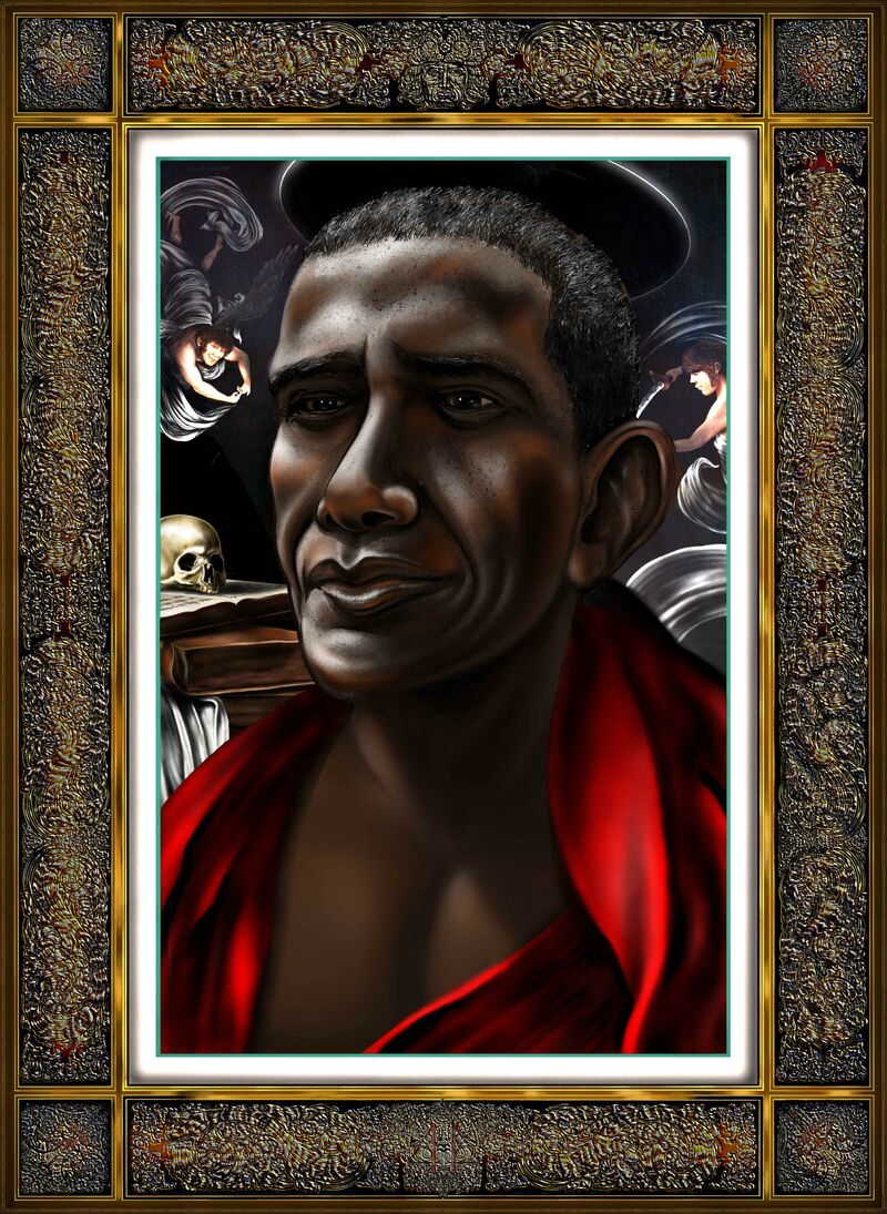 Baroque Obama: Saint Benedecite Writing - a Digital Art by Cole DeVerlle
