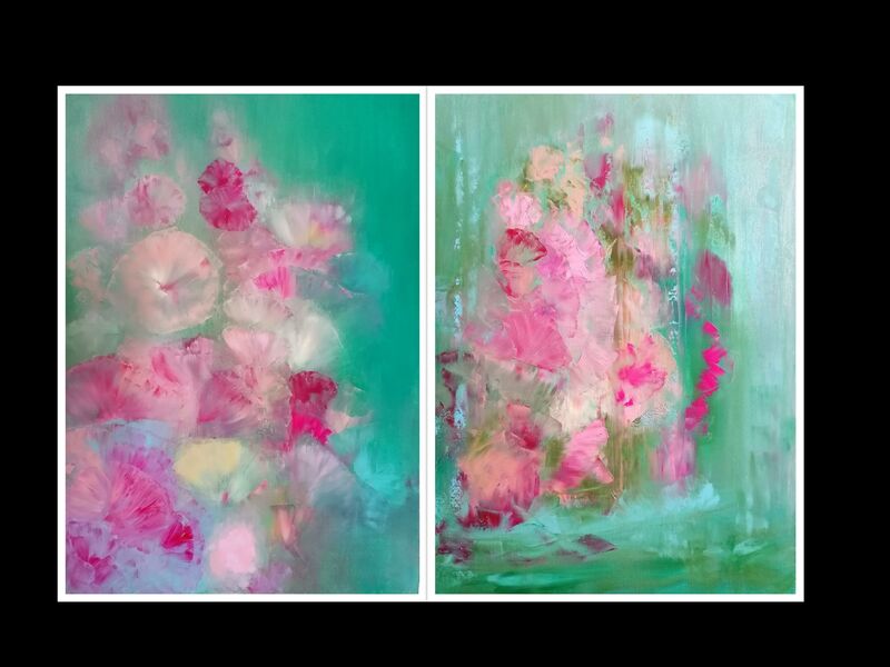 The Hollyhocks in The Pouring Rain - a Paintings by Dan Zyzniewski