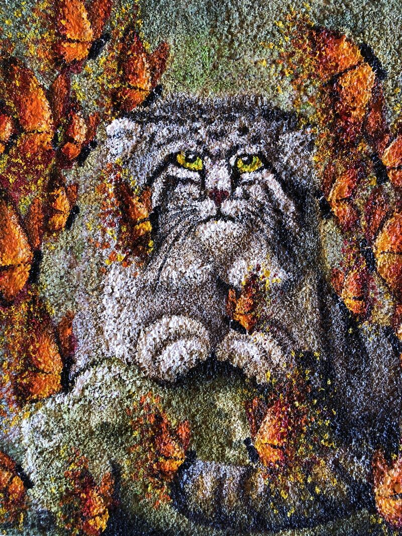 Dreaming Manul and butterflies - a Paint by Elena Belous