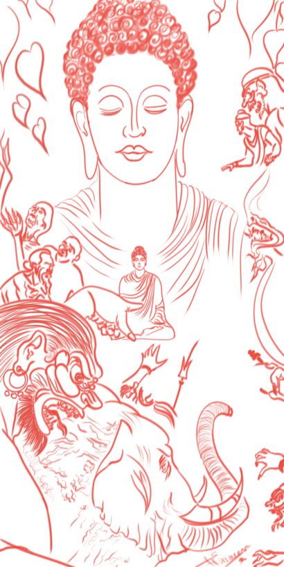 Buddha Life Story (Buddha and Demons) - a Digital Art Artowrk by Sharmeen  Arshad