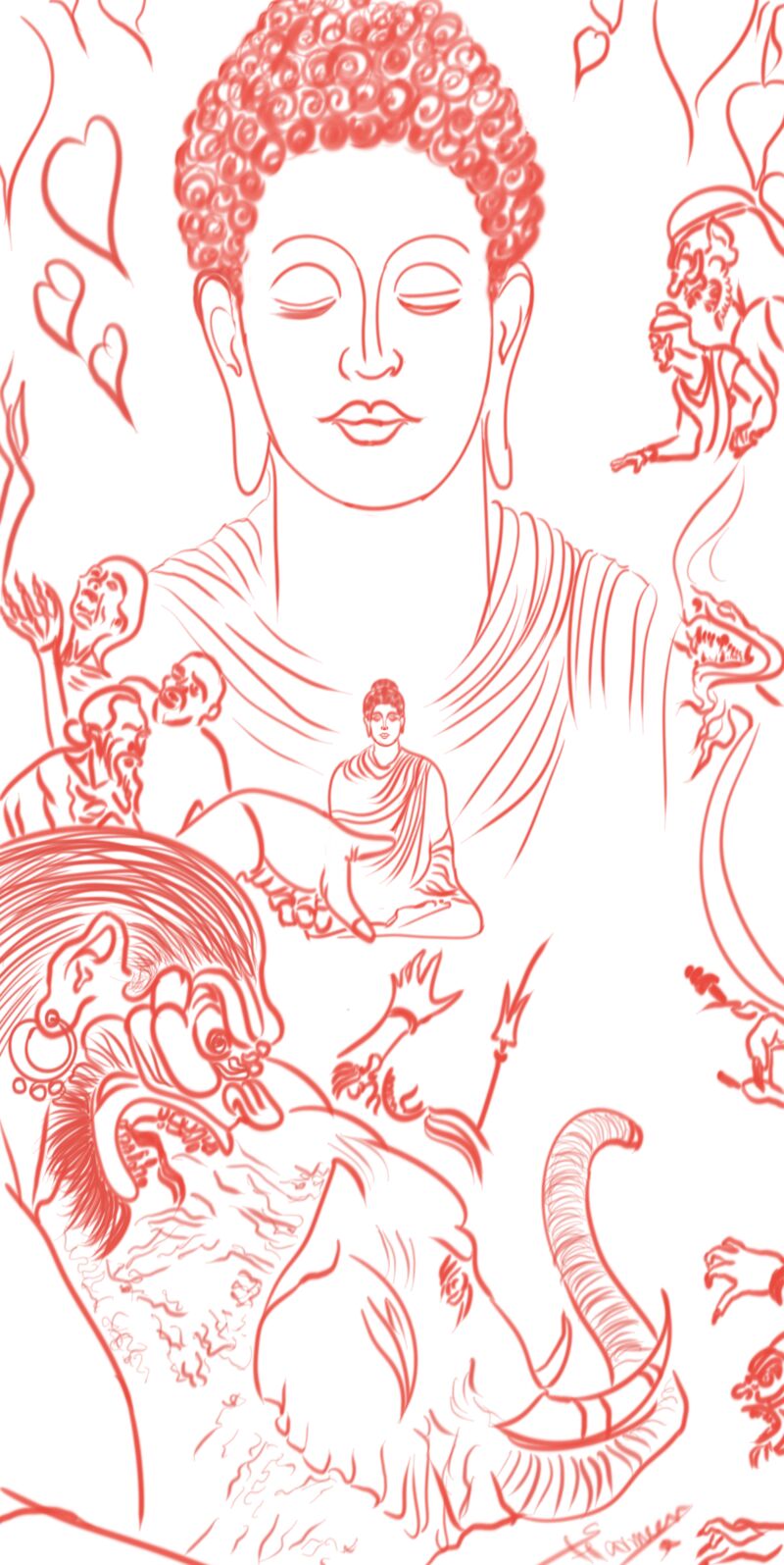 Buddha Life Story (Buddha and Demons) - a Digital Art by Sharmeen  Arshad