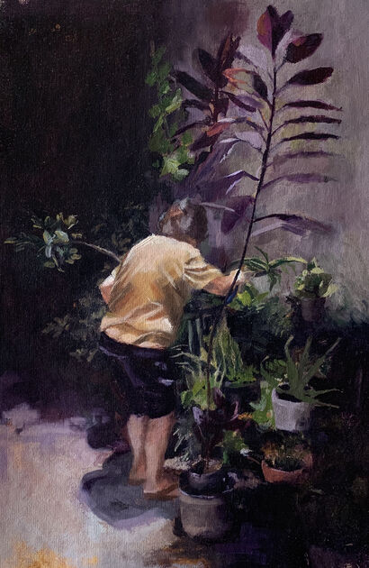 Abuela regando las plantas- grandmother watering the plants - A Paint Artwork by Jmcruzs 