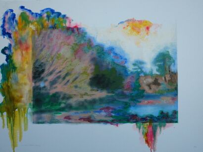morning mist, sunrise over nitros awa, (river) - a Paint Artowrk by River Dog