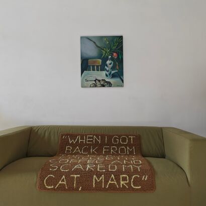 When I Got Back From The Market; Spilled My Coffee And Scared My Cat, Marc. Mechelen Stories. - a Paint Artowrk by Elena Kiannu