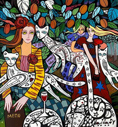 Summer cafe and cats - a Paint Artowrk by Yulia Novikova