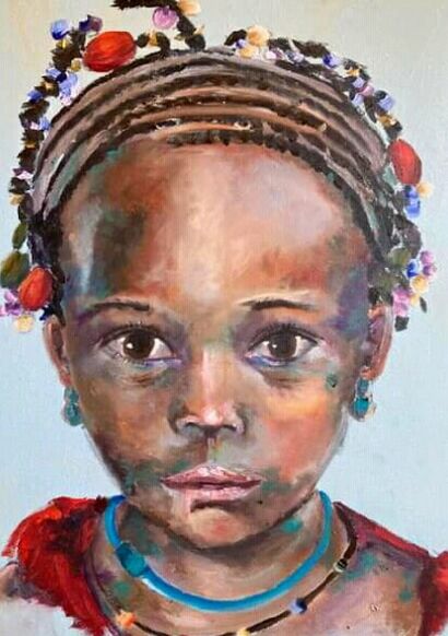 African girl in beads - a Paint Artowrk by Oluwasegun Eludini