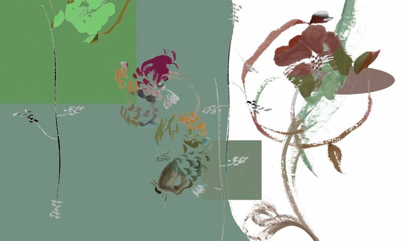 carp and flower - a Digital Graphics and Cartoon by Taka e Megu Watanabe