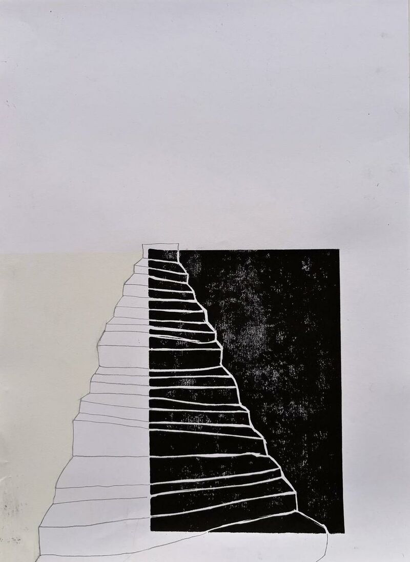 UNTITLED (b&w stairs) - a Paintings by isa geiger