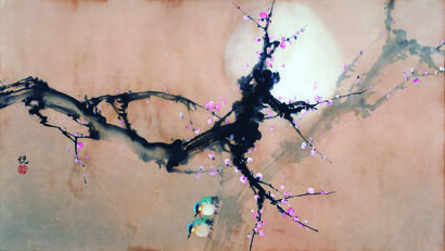 冷香疏影 Shadow of plum blossoms on a cold night - A Paint Artwork by Eunice YUE 悅 YU 於