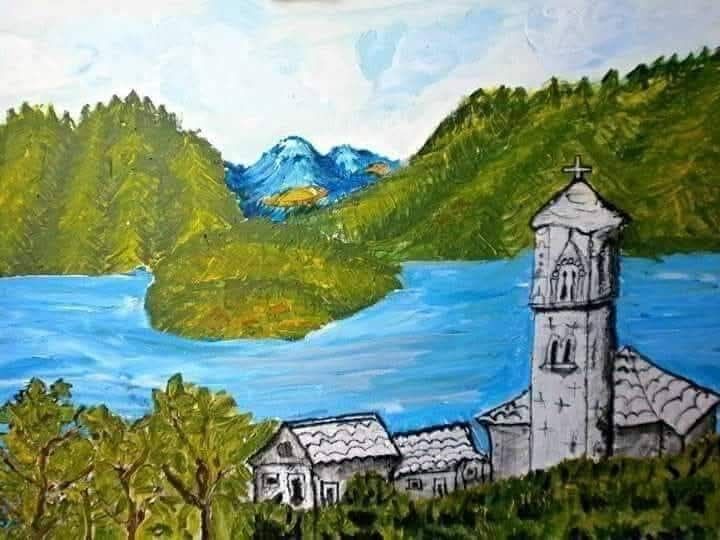 Il campanile di Ossuccio, di fronte al Isola Comacina - a Paintings by Dragana Trivak