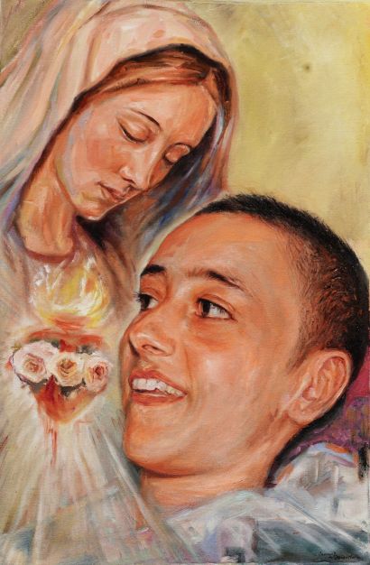 Mother Mary and Bl. Chiara Luce, Cor Unum .  - A Paintings Artwork by Carmen Judith Montaño Valencia 