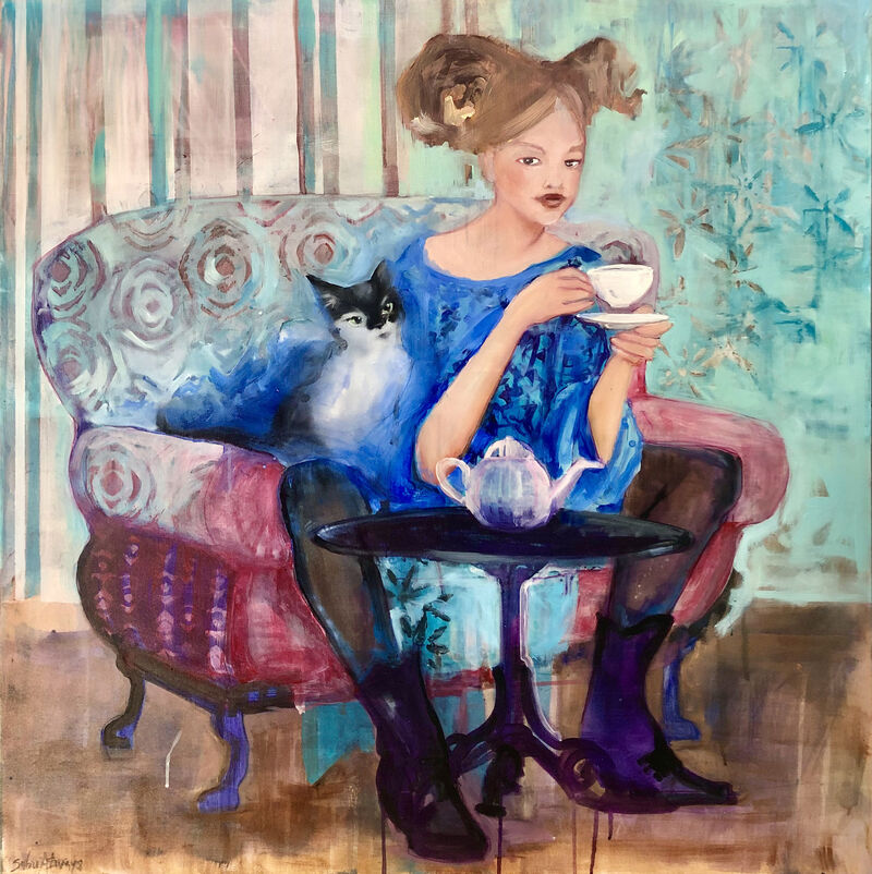 Tea with kitten Petunia - a Paint by Sabri Always