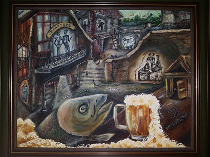 Рыба пьёт пиво на Миллионке - A Paint Artwork by Катерина Михайлова