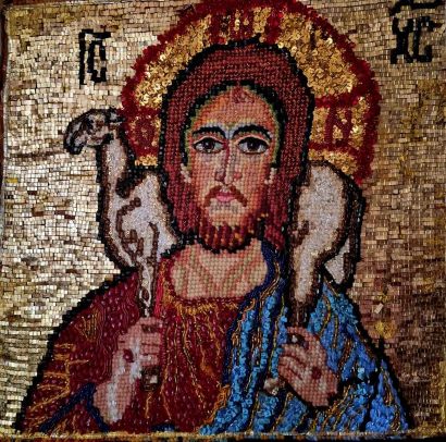 Cristo com carneiro no ombro - a Paint Artwork by Claudia Felicia FALLUH BALDUINO FERREIRA