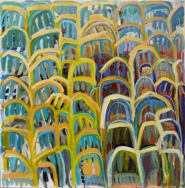 Yellow palmtrees ahead the blue house - a Paint by silvia rossi