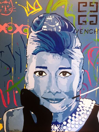 In The Blue Zone: Audrey Hepburn - A Urban Art Artwork by Rita Hisar