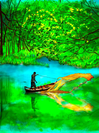 Fisherman - A Digital Graphics and Cartoon Artwork by Rekha Rotithor
