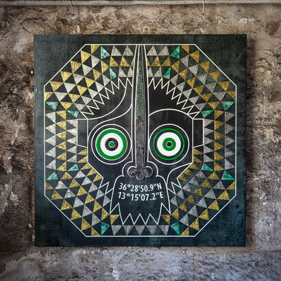 #Justanumber – African mask (emerald green) - A Paint Artwork by Simone Del Sere
