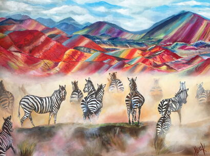 The Zebras in Peru. 2018 - A Paint Artwork by Alina Kaiumova