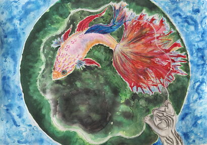 Fish and Kitten - a Paint Artowrk by Jo Lan Tao