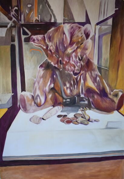 Big bear sleeping  in the showcase - A Paint Artwork by Mihaela Mihalache
