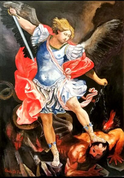 L\'Arcangelo Michele scaccia Satana - a Paint Artowrk by Emidio Di Palo