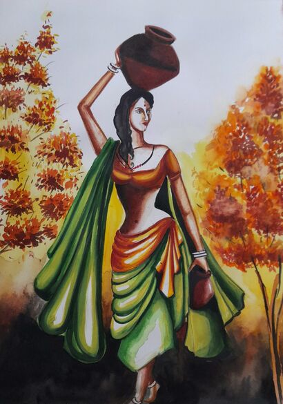 Indian Village Girl, Faces, Forest Goddess - a Paint Artowrk by Sristi Ray