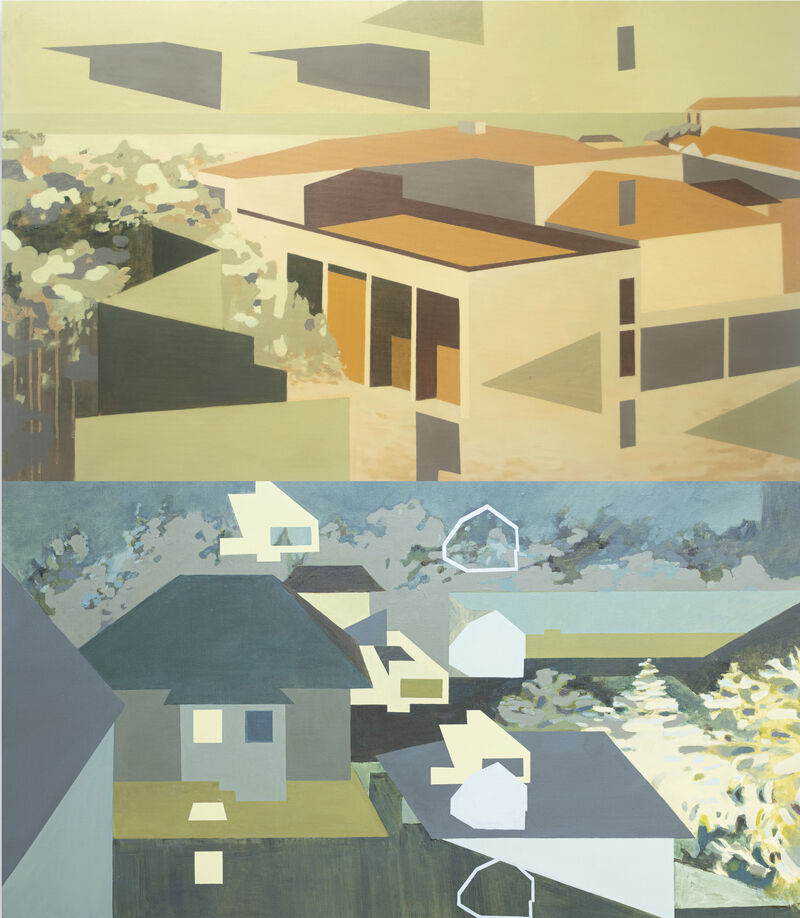 Salvador Neighborhood - Midday and Nocturne (diptych) - a Paint by Fernanda Luz Avendaño
