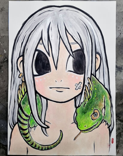 Tribe Girl and Gecko - A Paint Artwork by aixa