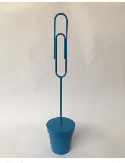 Growing one blue paperclip  - A Sculpture & Installation Artwork by Warren Dennis Dennis
