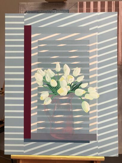Flowers against the Window Shutter - a Paint Artowrk by Jasper Galloway