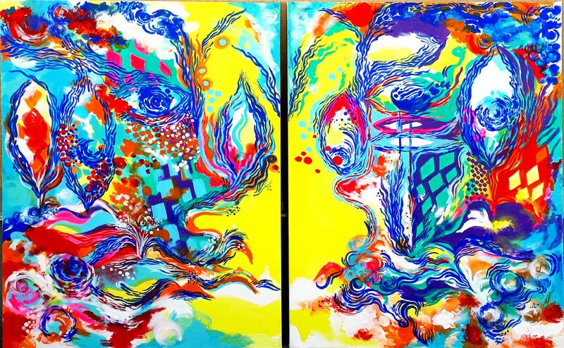 Two people looking at each other (diptic) - a Paint by Inti Huayra Guevara 