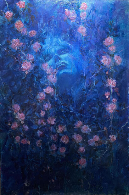 Rose under the moon - A Paint Artwork by Jiaqiu Liu
