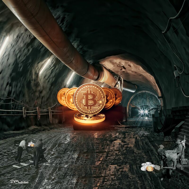 Mining the Bitcoin - a Digital Graphics and Cartoon by chaibriant patricia