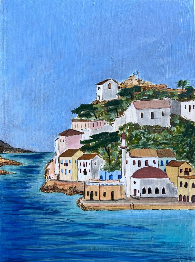 Megisti View, Kastellorizo - a Paintings by Joanne  Tunnicliffe