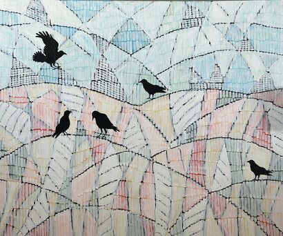 Crows on a Wire - A Paint Artwork by Samantha Malone