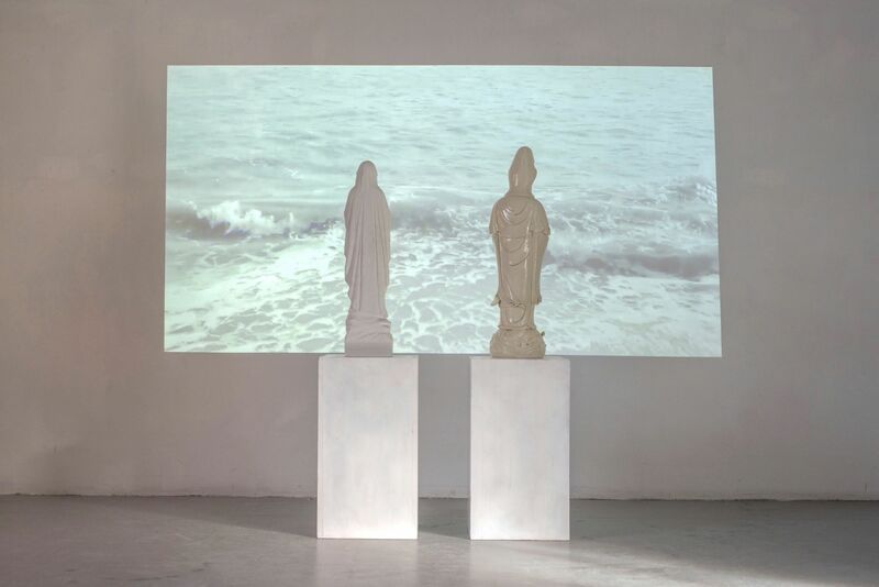 HARD WAVES (Kuanyin and Virgin Mary staring at the sea) - a Sculpture & Installation by Giuseppina Giordano